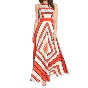 Eliza J Scarf Print Crêpe de Chine Fit & Flare Maxi Dress Sz 4P
